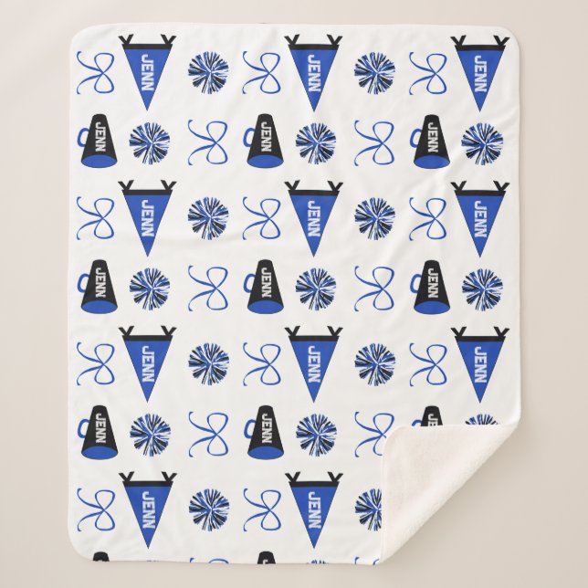 Cheer Camp Blue and Black Cheerleadering Pompom   Sherpa Blanket (Front)