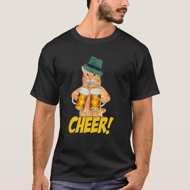 Cheer  Cat Beer  Cat Drinking Beer T-Shirt (Front)