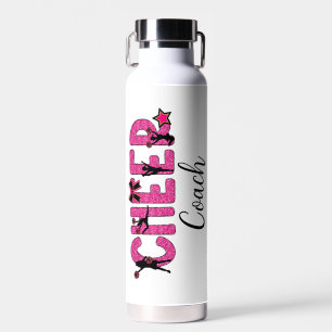 Cheer Coach Cheerleading Pink Glitter Personalized Water Bottle