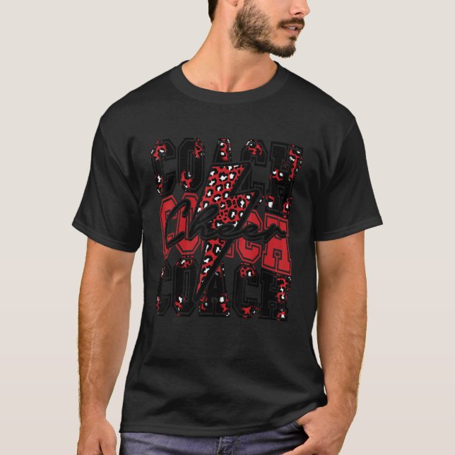 Cheer Coach Lightning Bolt Cheer Leopard Red Black T-Shirt (Front)