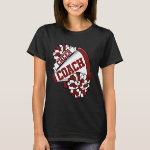 Cheer Coach with Megaphone and Pom Poms Maroon T-Shirt