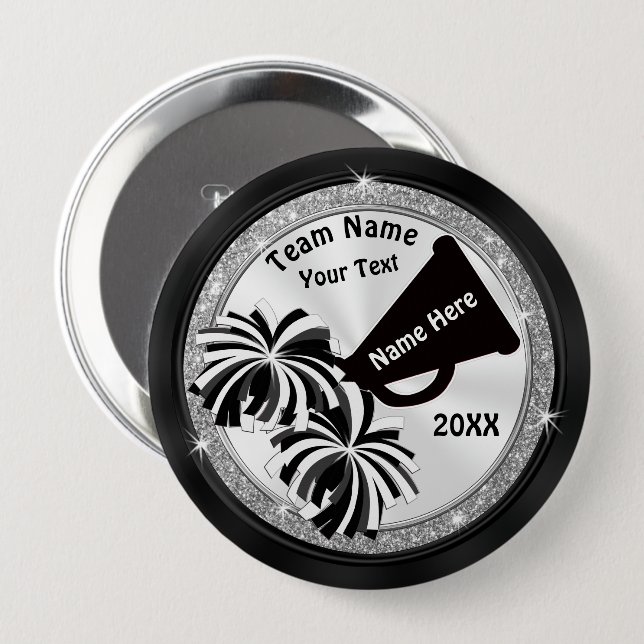 Cheer Competition Goodie Bag Ideas, Personalized 4 Inch Round Button (Front & Back)