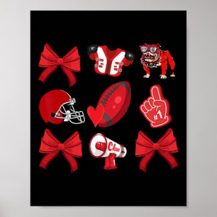 Cheer Coquette Bow Football Mom Game Day Christmas Poster