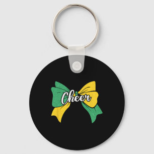 Cheer Coquette Bow Green Yellow Cheerleader Cheerl Keychain