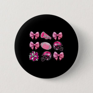 Cheer Cute Coquette Bow Footll Breast Cancer Aware 2 Inch Round Button