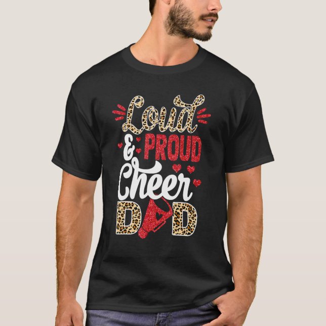 Cheer Dad Biggest Fan Leopard Print And Pom Pom T-Shirt (Front)
