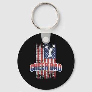 Cheer Dad Red White Blue Flag Cheerleading  Keychain