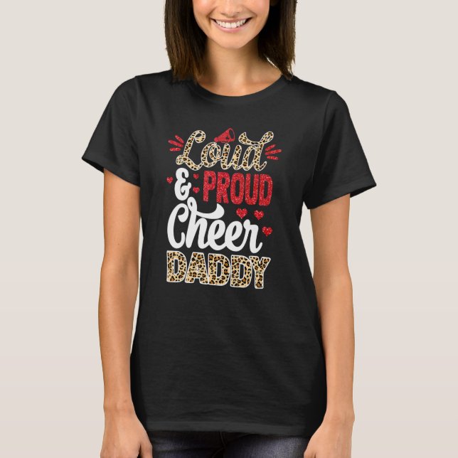 Cheer Daddy Biggest Fan Leopard Print And Pom Pom T-Shirt (Front)