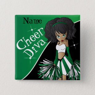 Cheer Diva Cheerleader Girl   DIY Name   Green 2 Inch Square Button