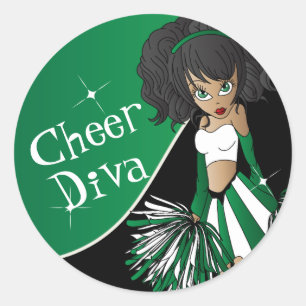 Cheer Diva Girl  📣 Cheerleader in Green Classic Round Sticker