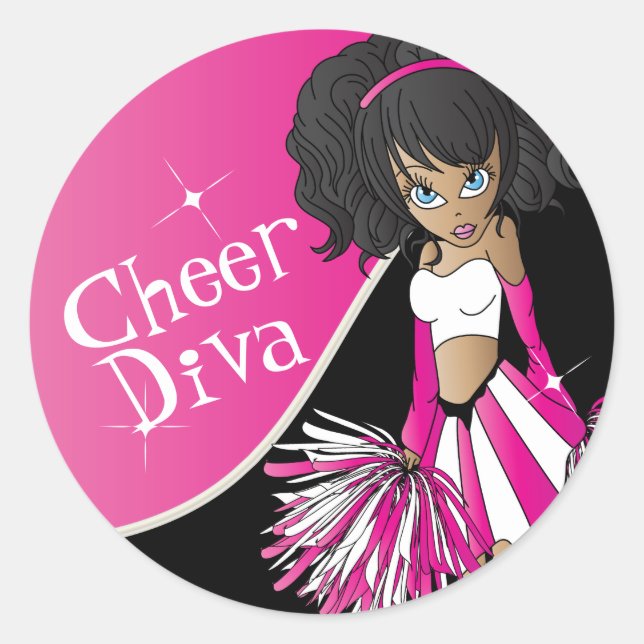 Cheer Diva Girl  📣 Cheerleader in Pink Classic Round Sticker (Front)