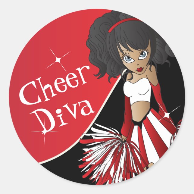 Cheer Diva Girl  📣 Cheerleader in Red Classic Round Sticker (Front)