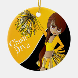 Cheer Diva Yellow Cheerleader Girl Ceramic Ornament