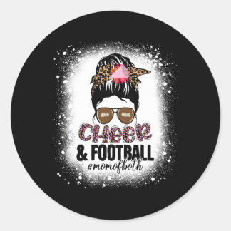 Cheer Football Cheerleading Mom Of Both Messy Bun  Classic Round Sticker