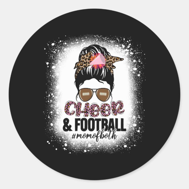 Cheer Football Cheerleading Mom Of Both Messy Bun  Classic Round Sticker (Front)