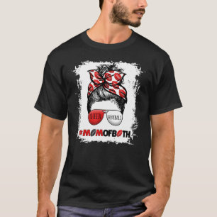 Cheer Football Cheerleading Mom Of Both Messy Hair T-Shirt