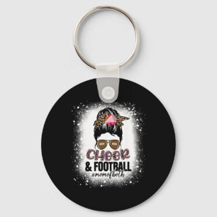 Cheer Footll Cheerleading Mom Of Both Messy Bun Bl Keychain
