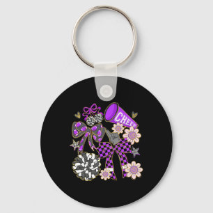 Cheer Footll Coquette Bow Game Day Cheerleader Pur Keychain