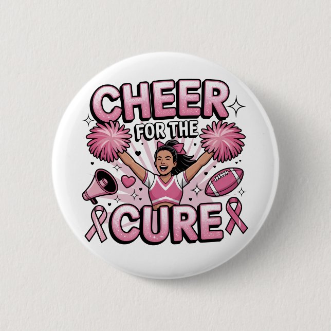 Cheer For The Cure Leopard Cheer Pink Football 2 Inch Round Button (Front)