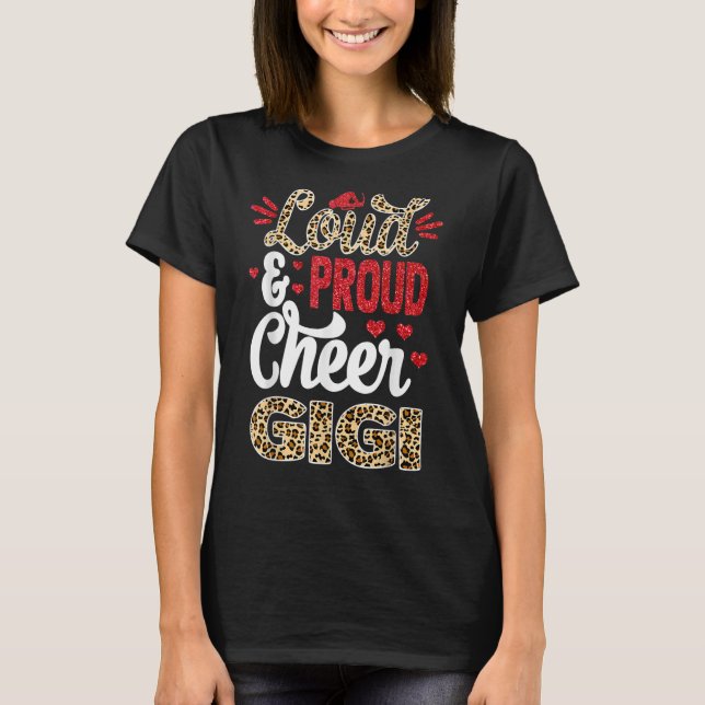 Cheer Gigi Biggest Fan Leopard Print And Pom Pom T-Shirt (Front)