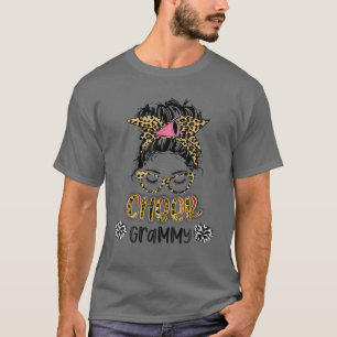 Cheer Grammy Leopard Messy Bun Cheerleader Mothers T-Shirt