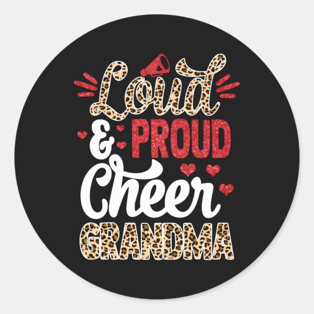 Cheer Grandma Biggest Fan Leopard Print And Pom Po Classic Round Sticker (Front)