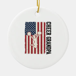 Cheer Grandpa Patriotic Vintage Flag Shirt Design_ Ceramic Ornament