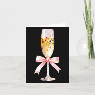 Cheer Happy New Year Coquette Bow Champagne New Ye Card