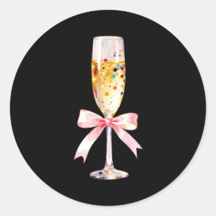 Cheer Happy New Year Coquette Bow Champagne New Ye Classic Round Sticker