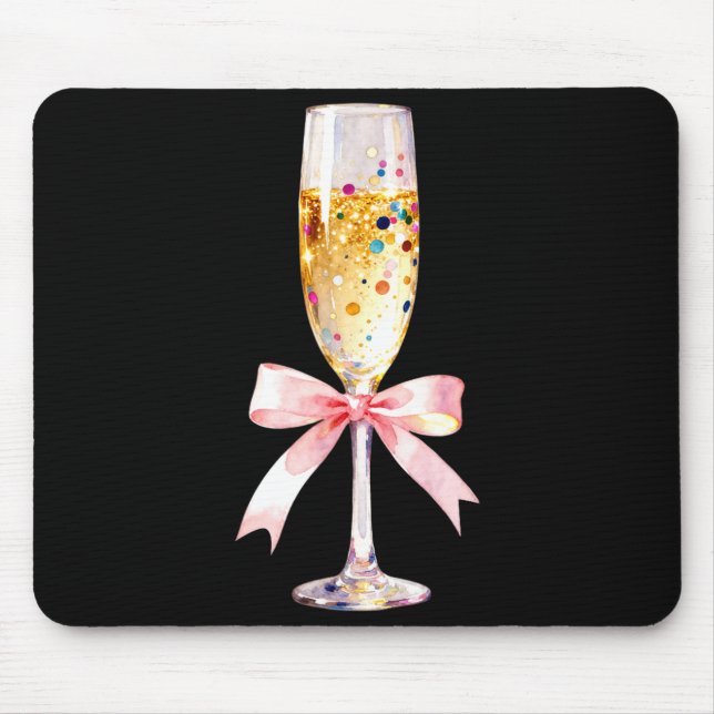 Cheer Happy New Year Coquette Bow Champagne New Ye Mouse Pad (Front)