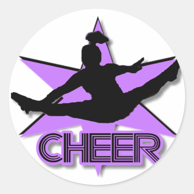 Cheer in purple classic round sticker (Front)