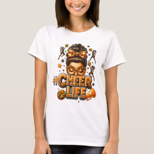 Cheer Life Messy Bun Brunette Black Cheerleading T T-Shirt
