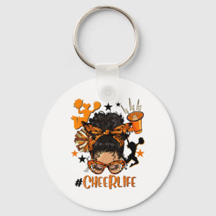 Cheer Life Messy Bun Brunette Orange Black Cheerle Keychain