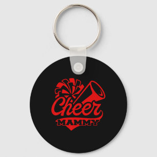 Cheer Mammy Biggest Fan Black And Red Pom Pom Keychain