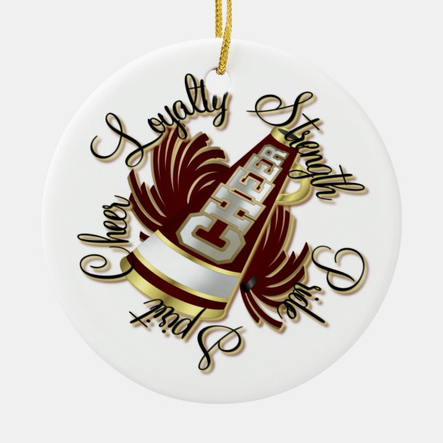 Cheer Maroon and Gold Qualities Ornament (Front)