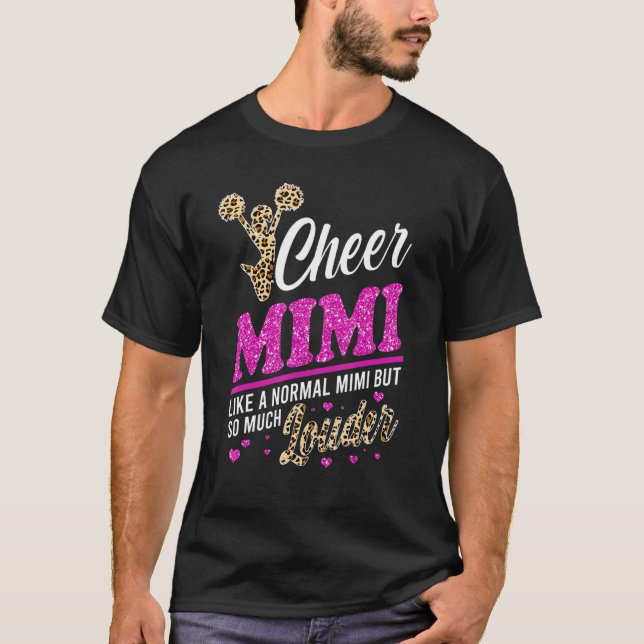 Cheer Mimi Biggest Fan Leopard Print And Pom Pom T-Shirt (Front)