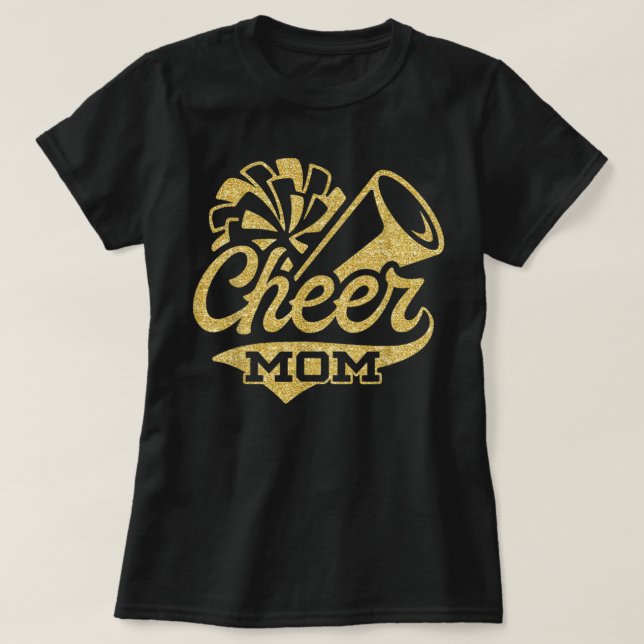 Cheer Mom Biggest Fan Cheerleader Black Yellow Gol T-Shirt (Design Front)
