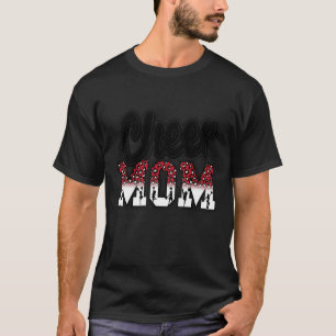 Cheer Mom Black Red Leopard Letters Cheer Pom Poms T-Shirt