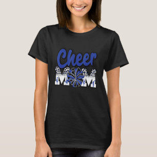 Cheer Mom Blue Black Leopard Letters Cheer Pom Pom T-Shirt