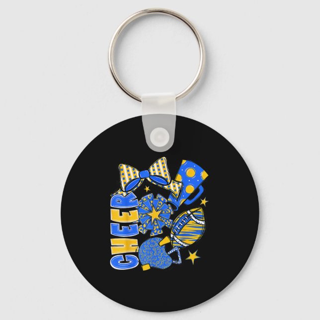 Cheer Mom Blue Cheerleader Game Day Cheer Mama Foo Keychain (Front)