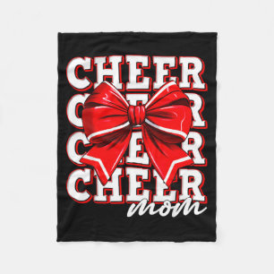 Cheer Mom Cheerleader Bow Biggest Fan Red Team  Fleece Blanket