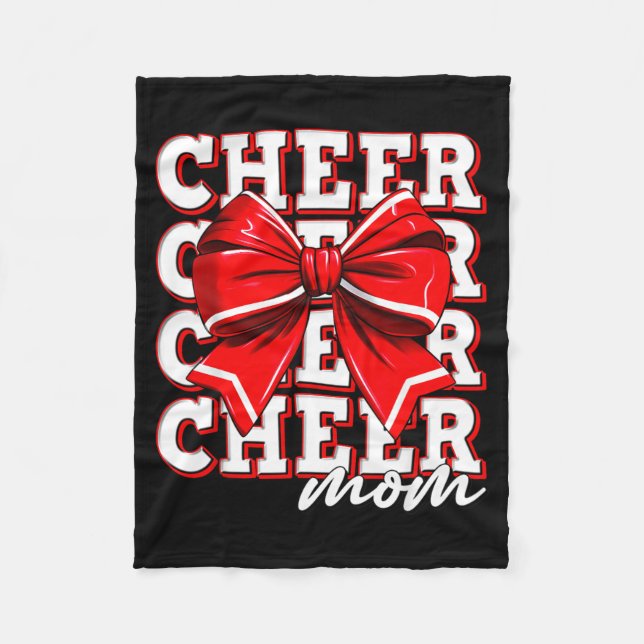Cheer Mom Cheerleader Bow Biggest Fan Red Team  Fleece Blanket (Front)