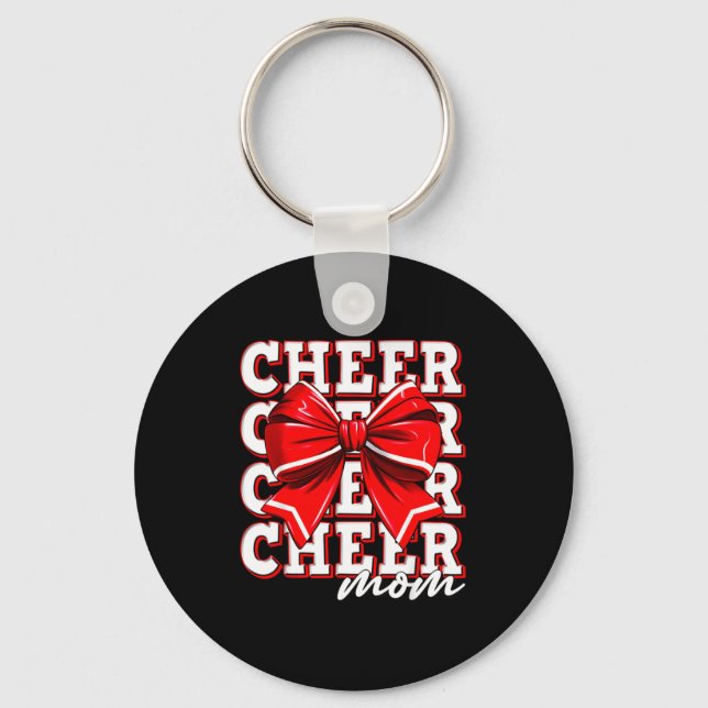 Cheer Mom Cheerleader Bow Biggest Fan Red Team  Keychain (Front)