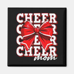 Cheer Mom Cheerleader Bow Biggest Fan Red Team  Magnet