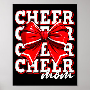 Cheer Mom Cheerleader Bow Biggest Fan Red Team  Poster