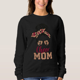 Cheer Mom Cheerleader Messy Bun Leopard Print Moth Sweatshirt
