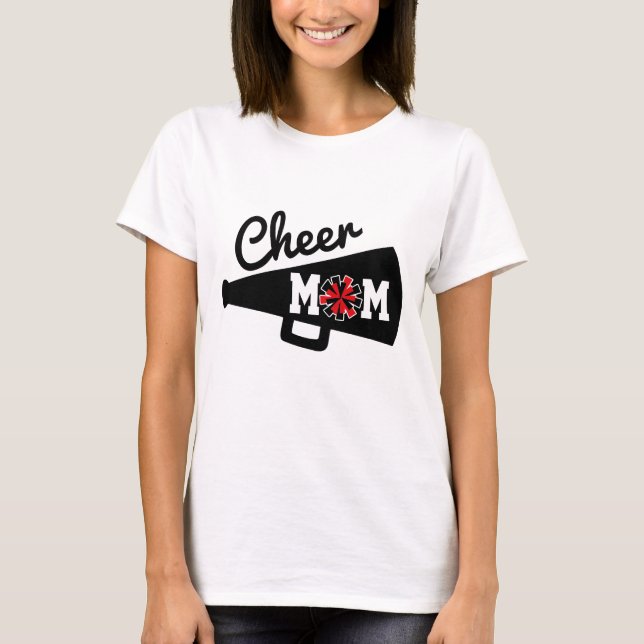 Cheer Mom Cheerleading Black White Red T-Shirt (Front)