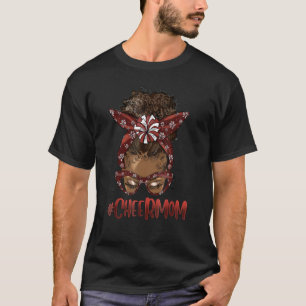 Cheer Mom Fun Messy Bun Afro Hair African Football T-Shirt