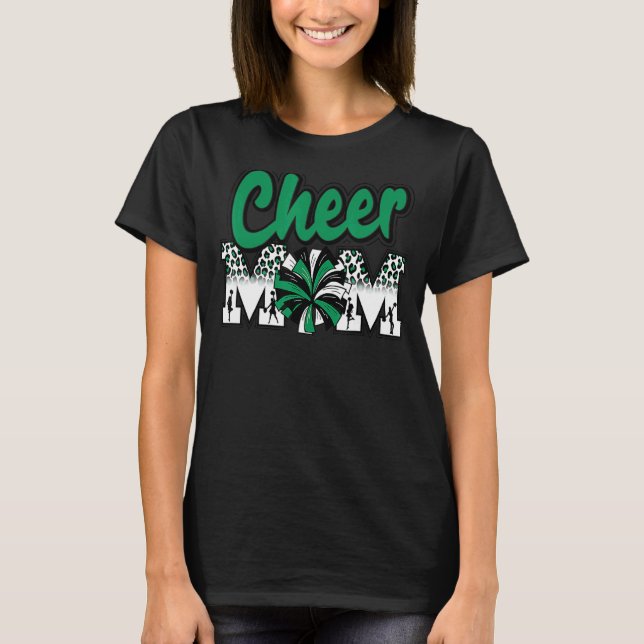 Cheer Mom Green Black White Leopard Letters Cheer  T-Shirt (Front)