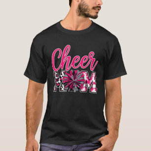 Cheer Mom Hot Pink Black Leopard Letters Cheer T-Shirt